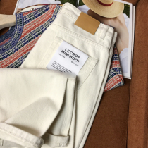 Rare good goods genuine leather standard for customers to supply twill cotton loose radish nine-point jeans white pants casual female spring