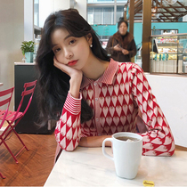 SANDRO moskoloni autumn clothing 2021 new women polo collar knit red dress French style retro skirt