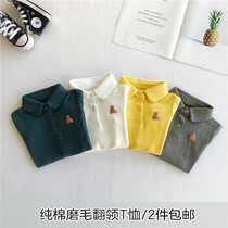 Autumn winter paragraph 3 year old baby thickened pure cotton mill hair beating bottom shirt 4 boy 5 girl baby Bear Polo shirt 100 lap T-shirt