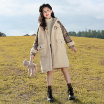 Girl coat girl 2021 autumn winter New Korean version of foreign style Net Red big children long lamb velvet trench coat