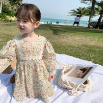 Girls spring dresses 2020 new net red childrens clothing childrens long-sleeved floral skirt baby Western princess skirt tide