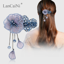 Hairclip back head headwear hair card Korean embroidery ancient tassel simple half tie hair one word retro spring top clip