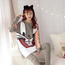 Pajamas womens spring and autumn cotton long-sleeved Korean version of cute student long loose home clothes can be worn outside pajamas two-piece set