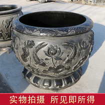 Stone carving fish tank Flower pot Fish farming Bluestone antique round cylinder Stone cylinder Outdoor courtyard sink Feng shui lotus cylinder