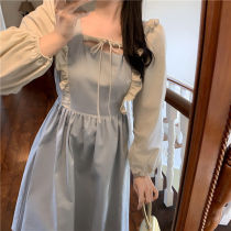  2021 spring French niche court style long-sleeved dress waist thin gentle wind fairy temperament long skirt