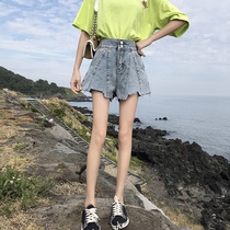 Denim shorts womens 2021 summer new Korean version of high waist loose thin a word students wear ins hot pants tide