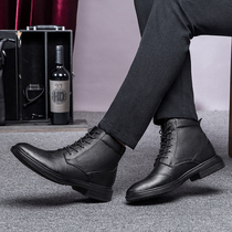 Autumn and winter business mens shoes warm high-top shoes casual leather boots business leather shoes large size city camel cotton shoes