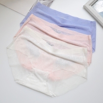 Underpants womens unscented Ice Silk middle waist breathable spring light and thin piece translucent sexy temptation quick-drying large size