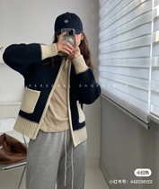 (不退不换)现货 Grov*e同款羊毛撞色翻领针织拉链开衫毛衣外套