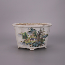 Republic of China porcelain antique pastel landscape map Begonia flower pot ornaments Antique Modern simple home furnishing Basin