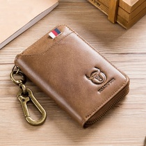 Captain cow leather key bag male access control card cover large-capacity male anti-theft brush double-layer head layer cowhide change card bag