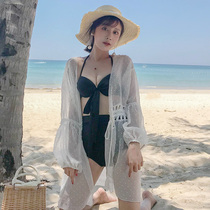  Seaside holiday chiffon sunscreen shirt womens mid-length cardigan outer blouse beach fairy sunscreen coat jacket