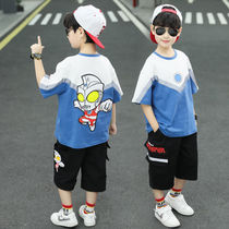 Boys suit 2021 new summer cotton T-shirt short sleeve sports Korean handsome tide Altman clothes two-piece set 6