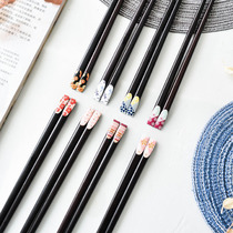Creative cherry solid wood Japanese style chopsticks Household pointed wooden nail chopsticks Japanese sushi wooden tableware single and double
