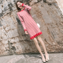 Knitted dress winter dress 2020 new womens red base Christmas dress children with coat inside winter dress