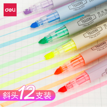 Deli highlighter 6-color set Fluorescent marker pen Light color literary youth middle school students with candy color double-headed marker color pen Glitter rough stroke key silver light set of note-taking pens