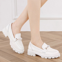 White Loveshoes Womens Summer Thin Soft Leather Joker Single Shoes 2021 New English Leather Leather Shoes