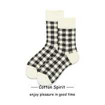 Cotton spirit black and white plaid socks women's socks British retro academic style Joker sandals socks fashion socks
