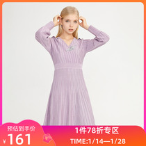 LILY winter new womens retro new style Chinese style buckle knitted bright silk flashing onion waist dress