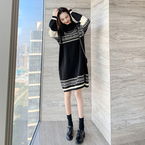 New high end black knitted Winter Dress Autumn Winter long base skirt children with coat sweater skirt