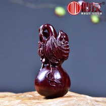 Leaflet rosewood gourd bat handle piece Fu Lu double full hanging mahogany handicrafts Car Pixiu pendant