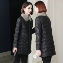 zqqz leather down jacket womens long 2021 Winter new mink wool collar sheep leather jacket jacket 1882