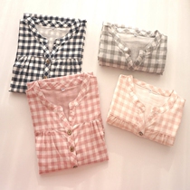  Night Dress Spring and autumn and summer womens cotton gauze pajamas mid-sleeve mid-skirt Japanese college style casual pullover home skirt