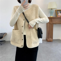 Lamb wool waistcoat Waistcoat Female Short autumn Winter 2022 New Korean version loose fur integrated Kanshoulder waistcoat jacket