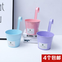 Large number of iron sheet hooks flower pots iron art hanging basin European style color decoration wall-mounted flowerpot hanging hanging multi-meat basin instruments