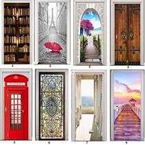 PVC Mural Paper Print Art 3D Bookshelf Tower Sea Door