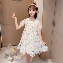 Next win girl lace dress 2021 summer new Korean version of foreign gas bubble sleeve children flower princess dress