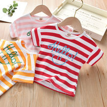 Girls T-shirt 2020 Summer Korean version of childrens stripes Rainbow shirted womens baby wild short sleeve T-shirt tide tide