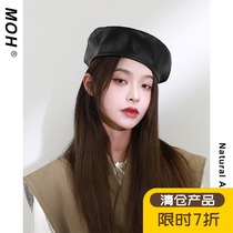 American European Hui Korean version of Joker pu leather beret Japanese Net red thin temperament retro painter hat children spring and autumn