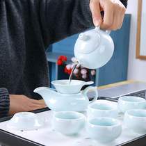 High-end all-ceramic household Celadon Kung Fu tea set Teacup Ceramic dry-brewed tea tray set Japanese simple small tea table