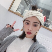 Autumn and winter knitted wool hair band female Korean wide-edge woven headdress short hair covering broken hair drawstring hair band hair hoop mohair