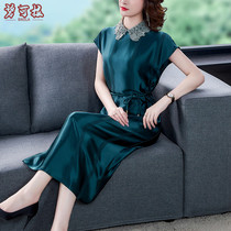 Simple and noble dress Lady womens satin acetate dress summer fat mm foreign mother temperament skirt