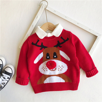 Autumn and Winter Childrens Pure Cotton Rod Sweater Baby Christmas Deer Sweater Boy Girl Girl New Year Knitting Shirt