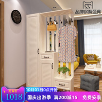 Minimalist Nordic entry door hall Double-sided partition shoe cabinet dressing mirror changing shoes stool living-room multipurpose shutter fan lockers