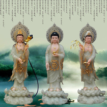 Han white marble Amitabha stands like Jade gold inlaid jade Buddha Sakyamitabha Buddha Amitabha like the Western Three Saints