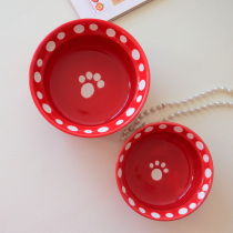 Ultra Cute Featured Dogs Footprints Etched Round Rice Bowls Can Be Made Pets Bowl Thick Real Red Bowl Animal Bowl