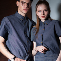 Waiter overalls long-sleeved female hotel restaurant coffee shop catering clothing summer short-sleeved denim shirt