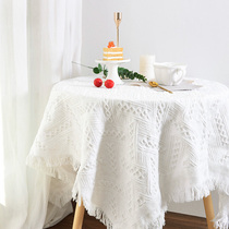 Lace small round table cloth net Red household ins Wind pvc waterproof white knitted dessert table layout restaurant high sense