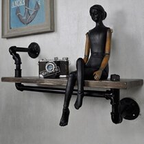 American retro water pipe industrial style one word partition wall hanging creative wall shelf bookshelf cafe decoration rack