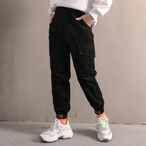 Girls overalls autumn foreign-style female childrens sports pants plus velvet 2021 new childrens pants spring and autumn casual pants