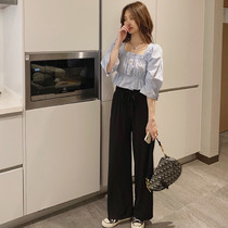 2021 spring and summer new sweet Super fairy shoulder top female short square collar design sense foreign air waist small shirt