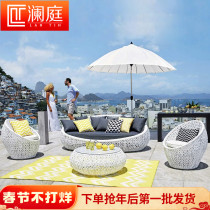 Nordic Rattan Leisure Creative Outdoor Sofa Combination Designer Leisure Courtyard Balcony Model Room Outdoor Garden