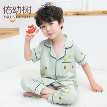 Boy home clothes baby pajamas thin summer clothes 2021 new children Foreign style short sleeve set summer air conditioning clothing