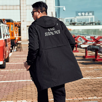 Tide brand large size trench coat men Spring and Autumn loose fat fat big fat man top long hooded coat men