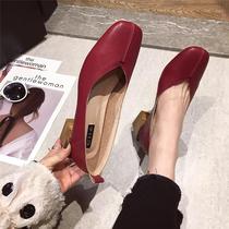 ins net red late night shoes single shoe woman coarse heel 2022 summer new Korean version heels 100 hitch-head grandma shoes