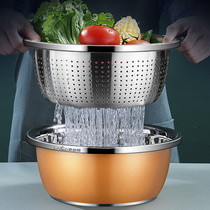 Food grade 304 stainless steel basin suit washing vegetable basin Leaching basket kitchen to beat egg and home thickened leaky soup basin